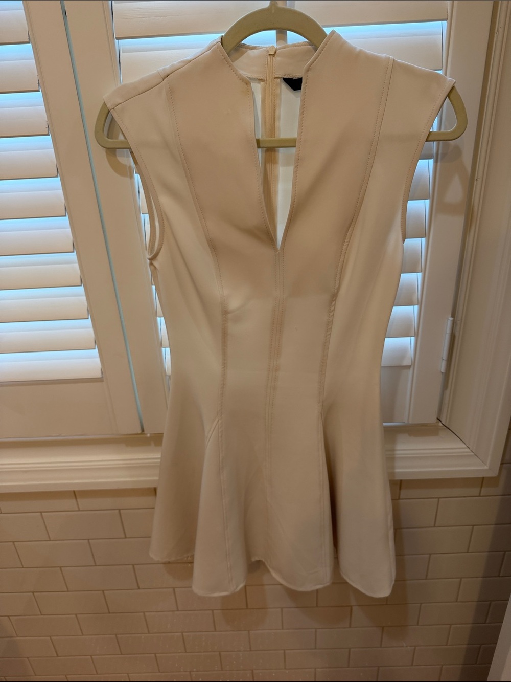Zara Cream Sleeveless V-Notch Fit-and-Flare Mini Dress